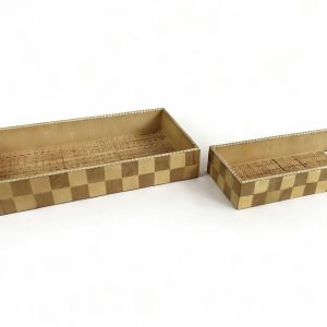 Set of 2 Long Checkered Wooden Storage Trays X061W3024A0