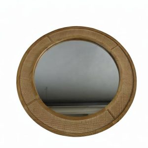 Round Rattan & Solid Wood Frame Wall Mirror X061W3034A0