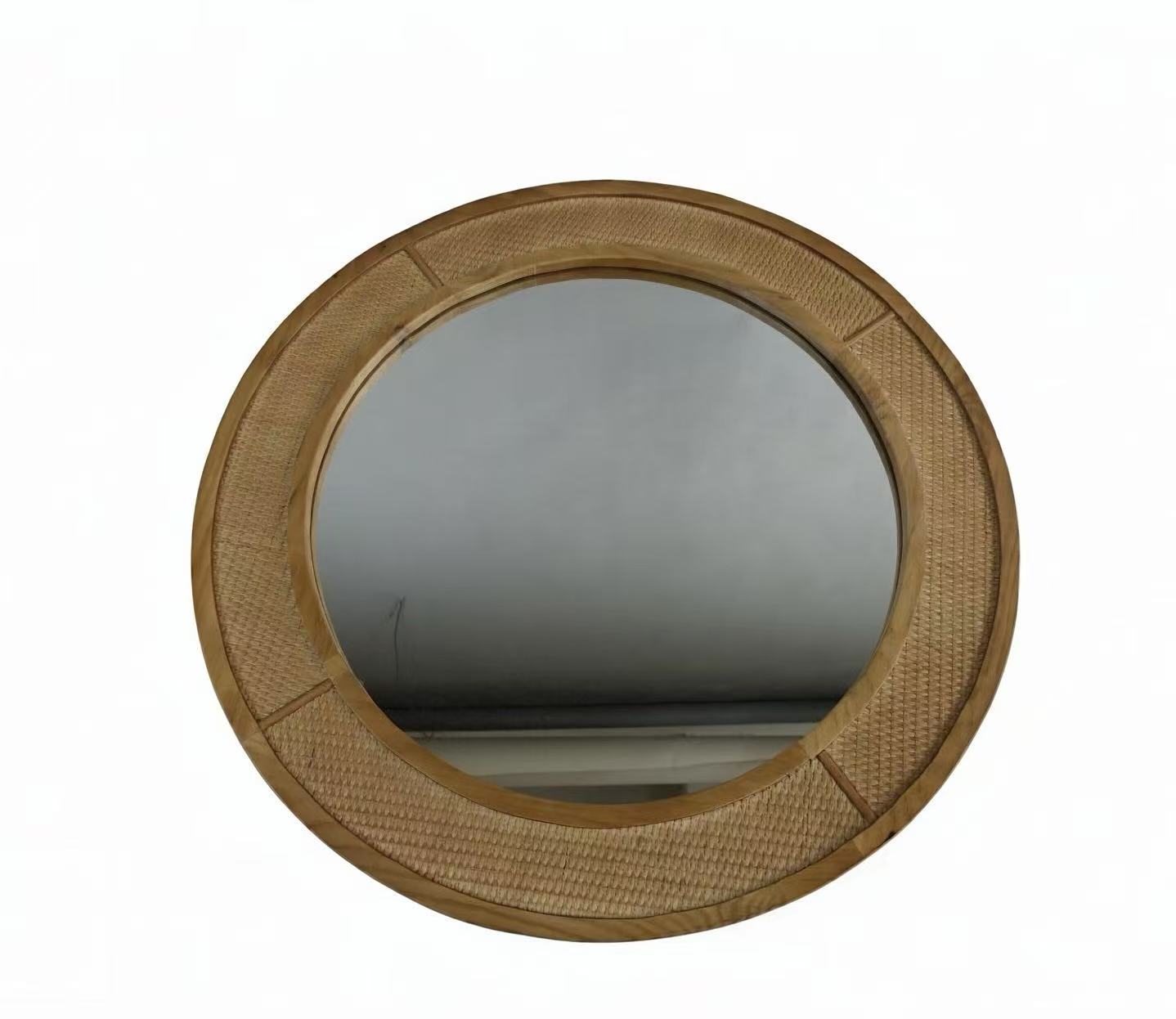 Round Rattan & Solid Wood Frame Wall Mirror X061W3034A0