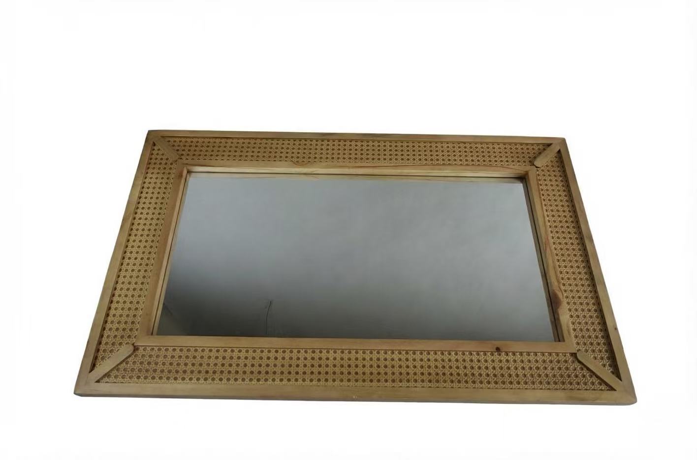Rectangular Rattan Cane & Solid Wood Frame Wall Mirror X061W3035A0