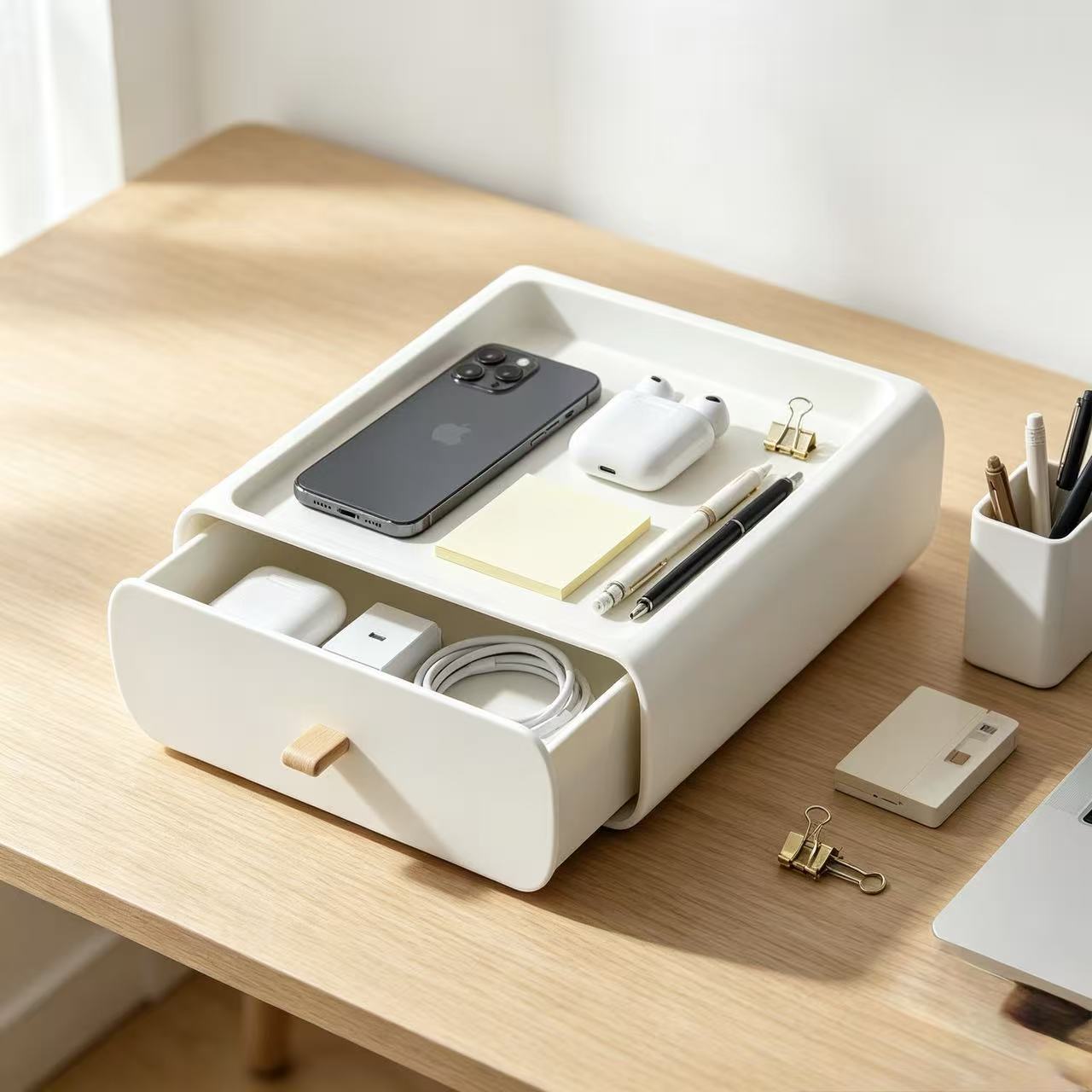 Desktop Drawer Storage Organizer, PP & Silicone Multi-layer Desk Cabinet, Cosmetic & Stationery Storage Box - Image 3