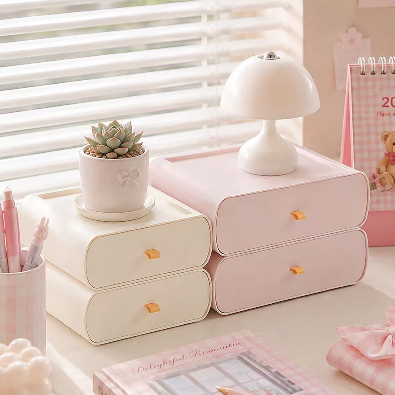 Desktop Drawer Storage Organizer, PP & Silicone Multi-layer Desk Cabinet, Cosmetic & Stationery Storage Box - Image 2
