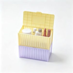 Macaron Container Storage Box Small, Stackable Plastic Desktop Organizer with Lid