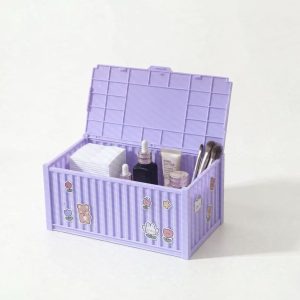 TB-2462 Macaron Container Storage Box Large, Stackable Plastic Desktop Organizer with Lid